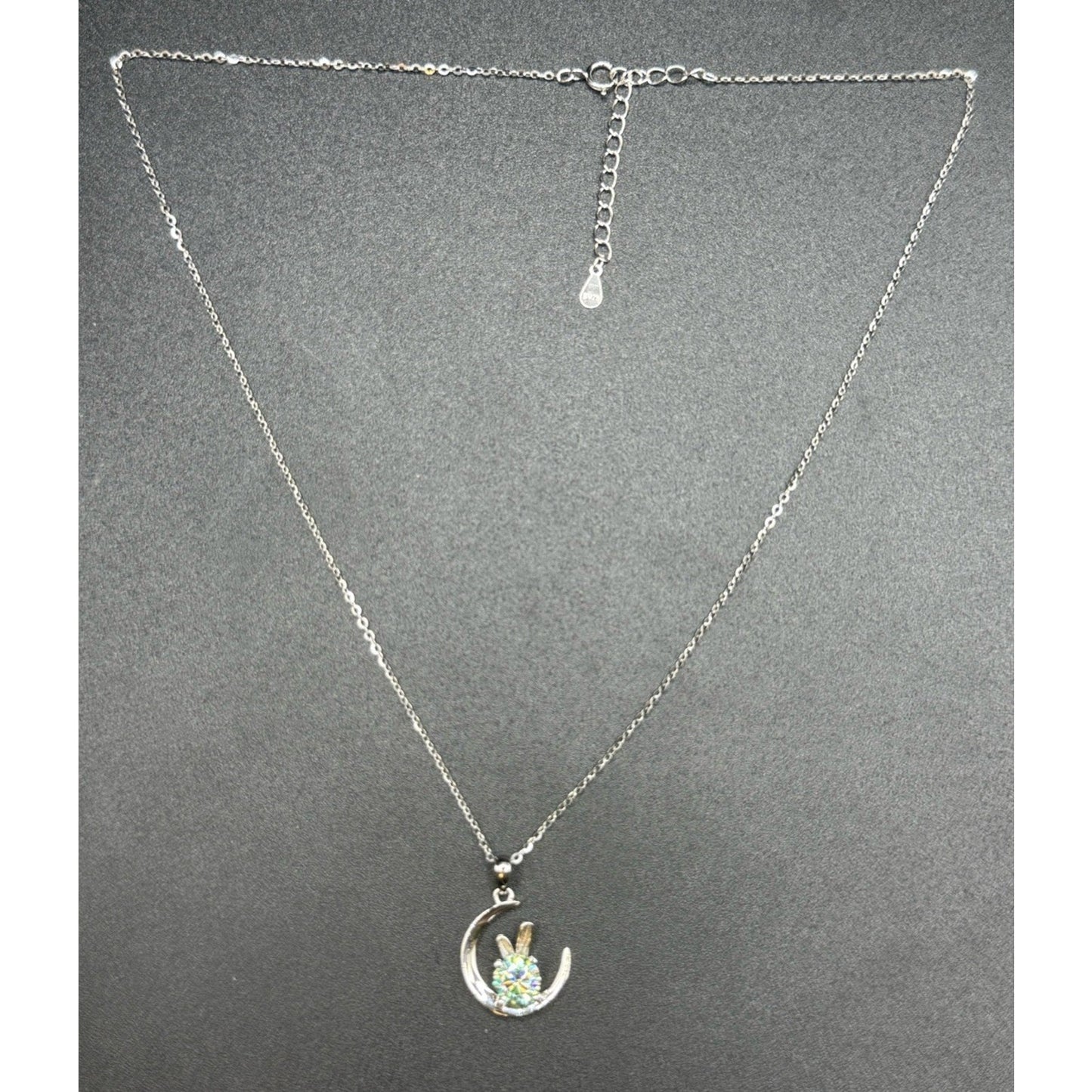 New Condition 18” Light Blue Moissanite Rabbit Sterling Silver Pendant Necklace