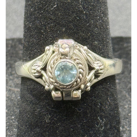 New Condition Sterling Silver Genuine Topaz Poison Ring Size 7.00