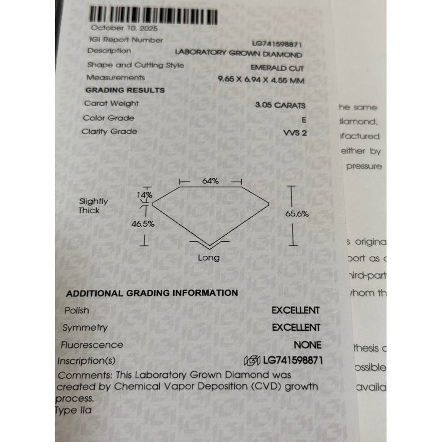 Brand New 14k Yellow Gold 3.05 Emerald Cut Lab Grown Diamond Ring E Color VVS2 Clarity IGI