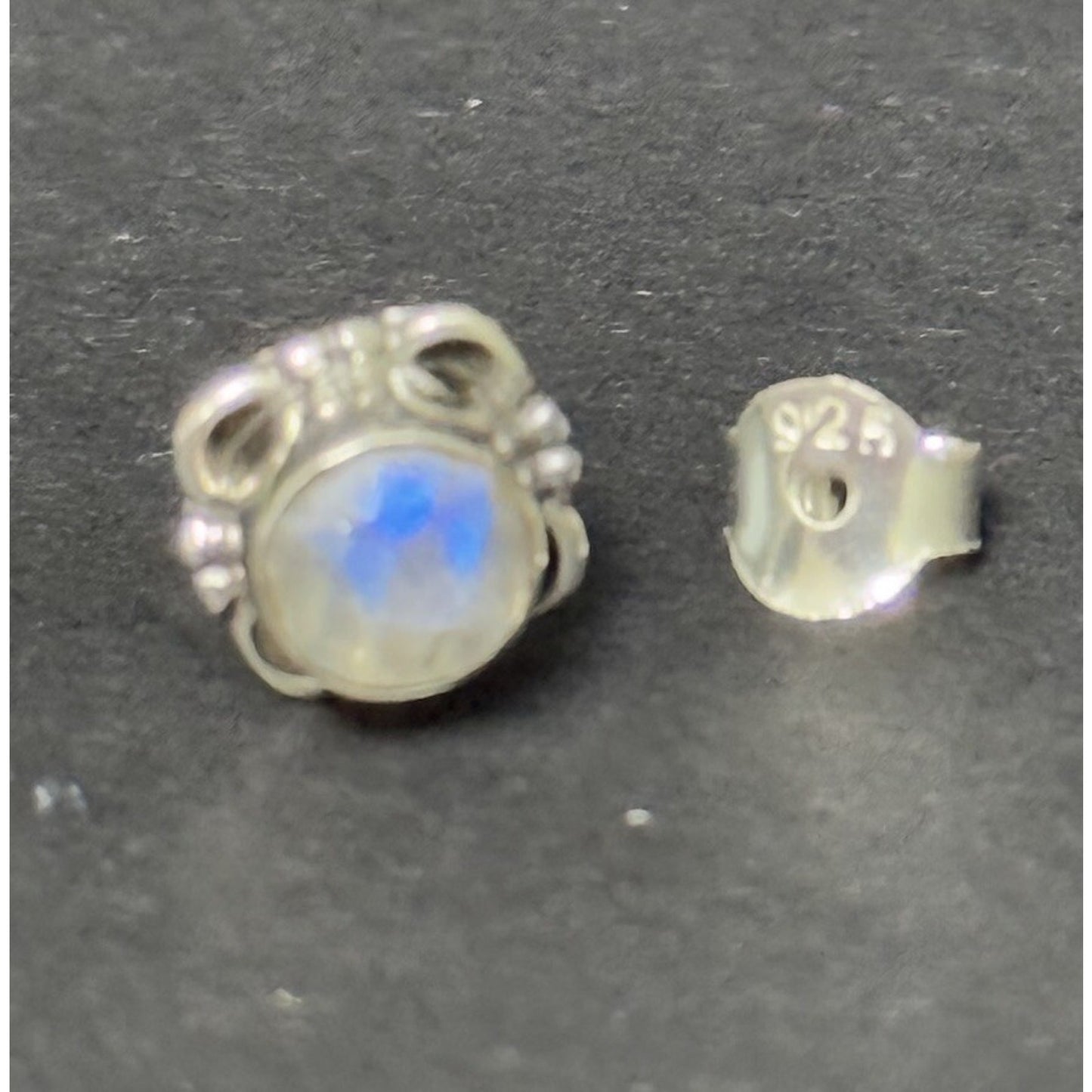 New Condition Sterling Silver Genuine Moonstone Stud Earrings 925 5MM