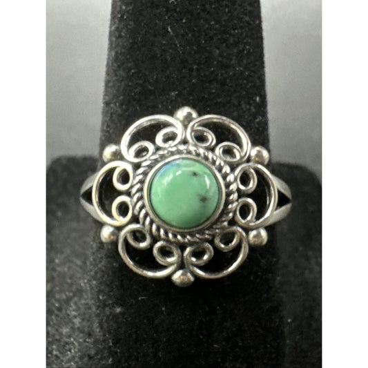 New Condition Sterling Silver Turquoise Stylized Scroll Flower Ring 925 Size 7