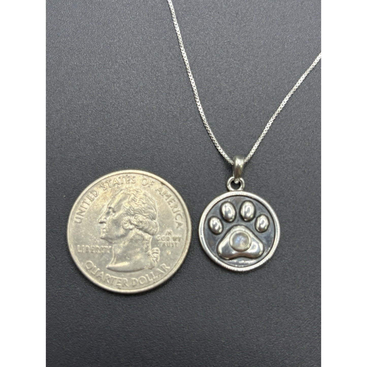 New Condition 18" Sterling Silver Paw Print Moonstone Pendant Necklace