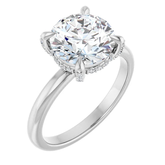 14k White Gold 3 Carat Round Center Hidden Halo Engagement Ring