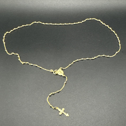 New Condition Gold Sterling Silver Rosary Necklace 3mm 925