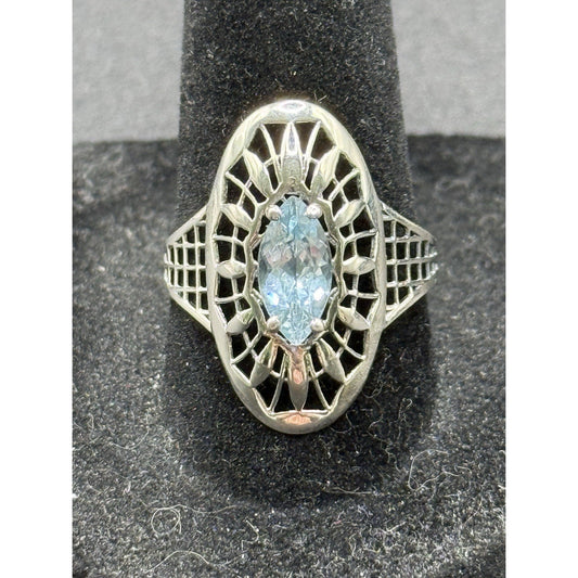 New Condition Sterling Silver Genuine Marquise Topaz Ring Size 9.00 P20