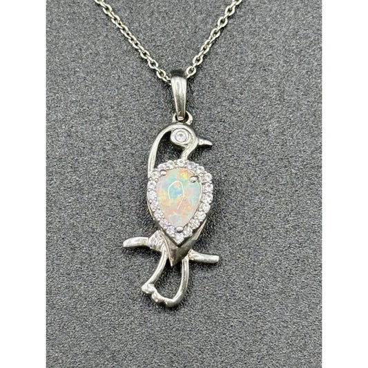 18” Sterling Silver Opal JWBR White Sapphire Pendant Necklace Parrot 925 N13
