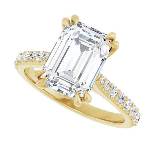 14k Gold 3 Carat Emerald Cut Engagement Ring