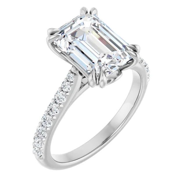 14k Gold 3 Carat Emerald Cut Engagement Ring