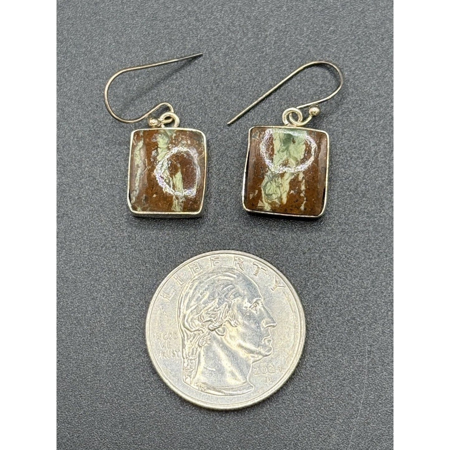 New Condition Sterling Silver Jasper Dangle Earrings 925