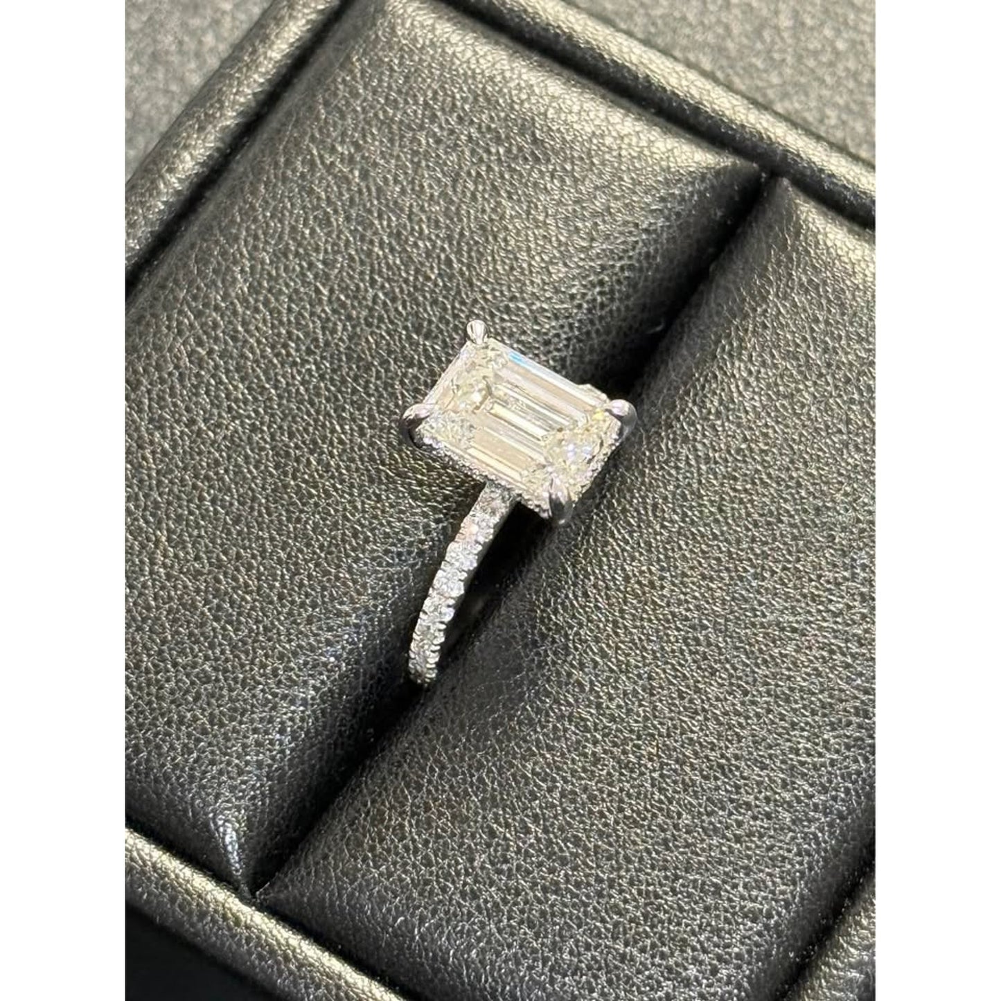 14k White Gold 3.03 Emerald Cut Lab Grown Diamond E Color VS1 Clarity  3.53 Total Weight IGI