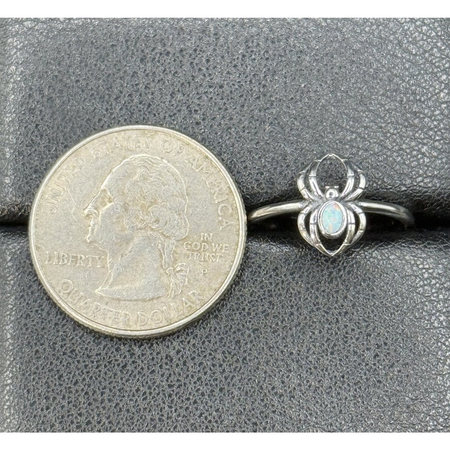 New Condition Sterling Silver Lab Opal Dainty Spider Ring Size 6.50