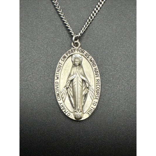 24” Sterling Silver Virgin Mary Pendant Necklace 25g 925