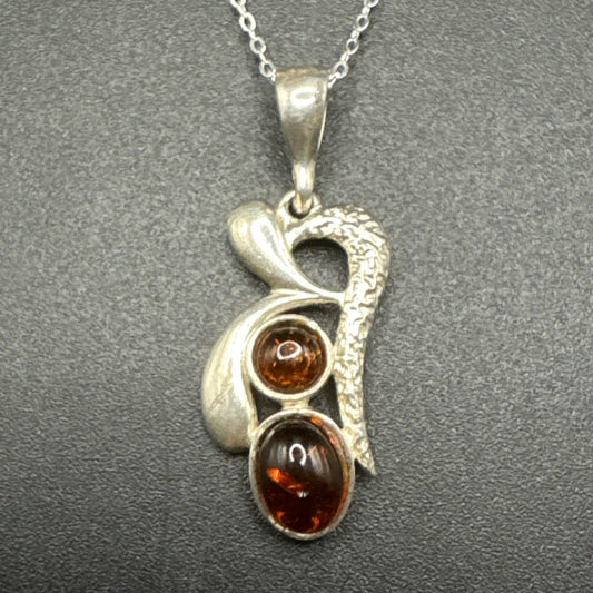 18” Sterling Silver Amber Symbol Character Pendant Necklace 3g 925 S15