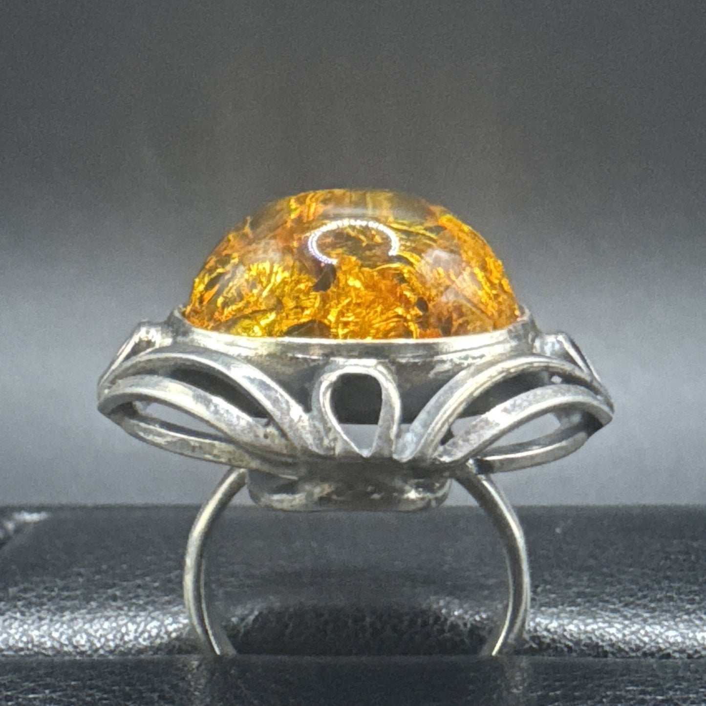 Modernist Sterling Silver Amber Statement Ring 925 Size 5.75 P2