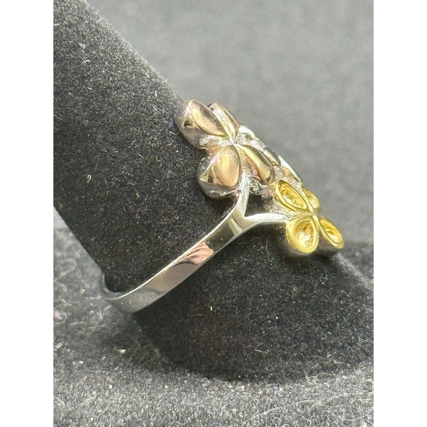 New Condition Sterling Silver Rose Gold Tri Color Plumeria Ring Size 7.00