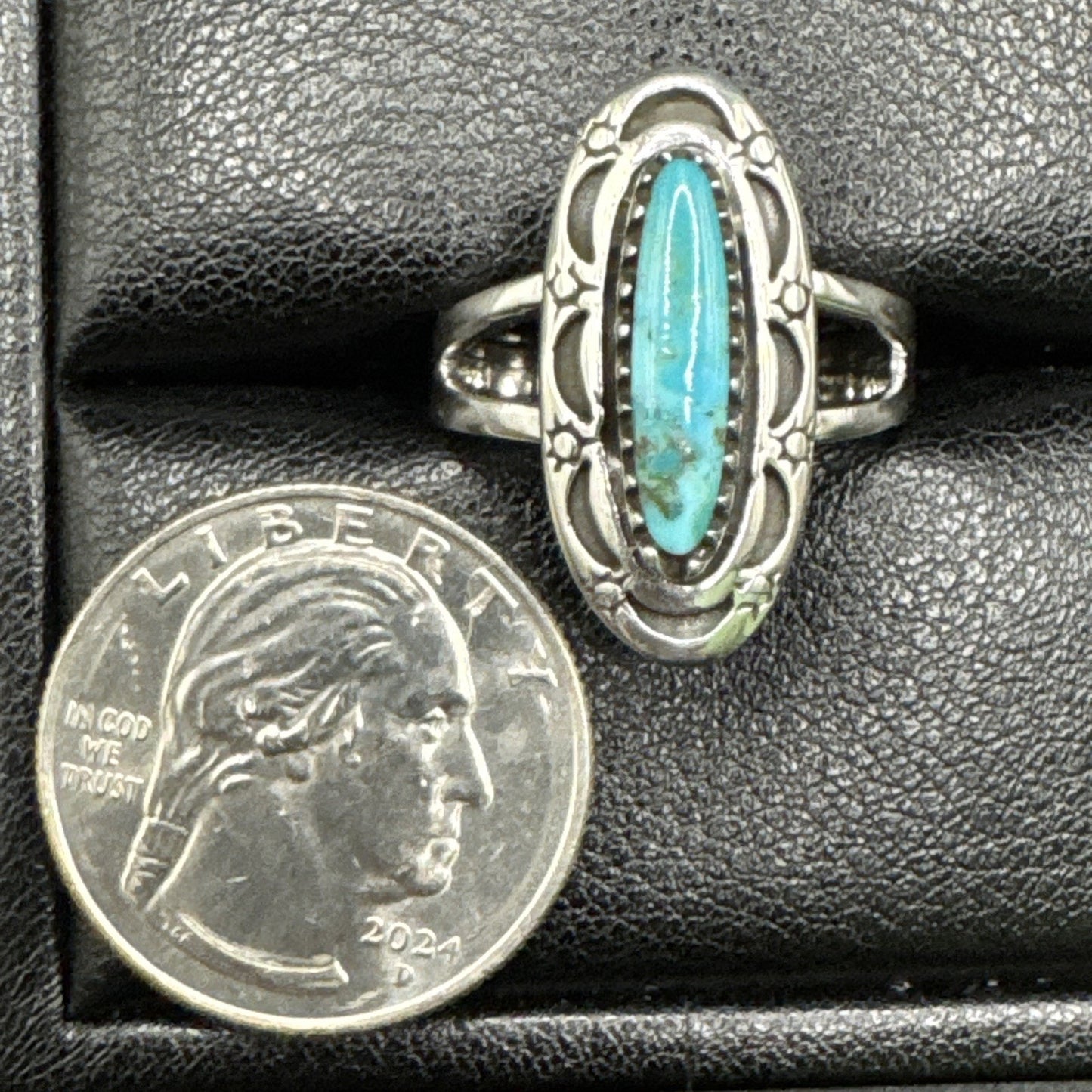 New Condition Sterling Silver Sun Moon Turquoise Ring 925 Size 9.75 R01