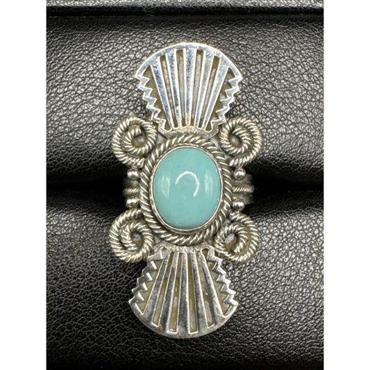 New Condition Sterling Silver Arizona Turquoise Long Ring Size 7