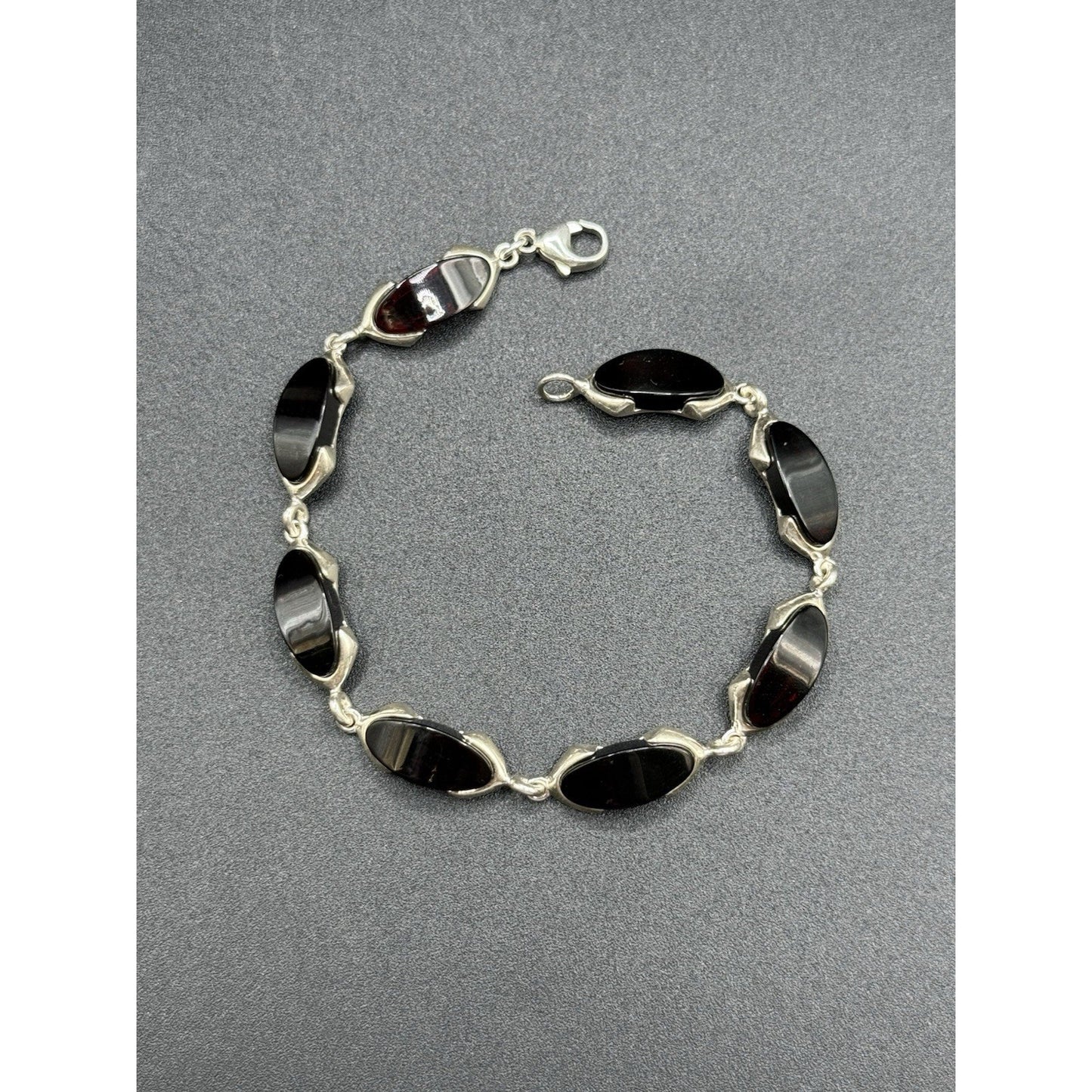 7.5” Sterling Silver Red Amber Bracelet Lobster 925 Q23