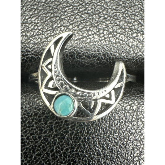 New Condition Sterling Silver Turquoise Openwork Crescent Moon Ring 925 Size 7