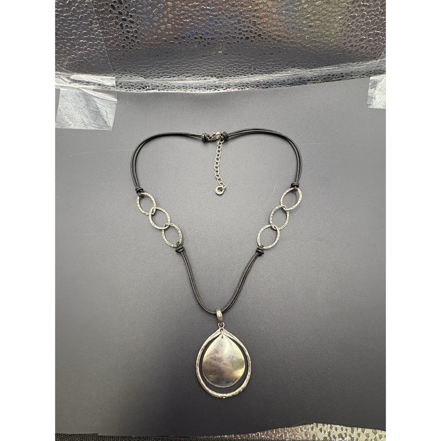 Silpada 18" Sterling Silver Leather Cord Hammered Texture W19