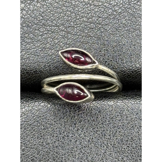 EUC Sterling Silver Genuine Garnet Bypass Ring Size 7.00 925 Q21