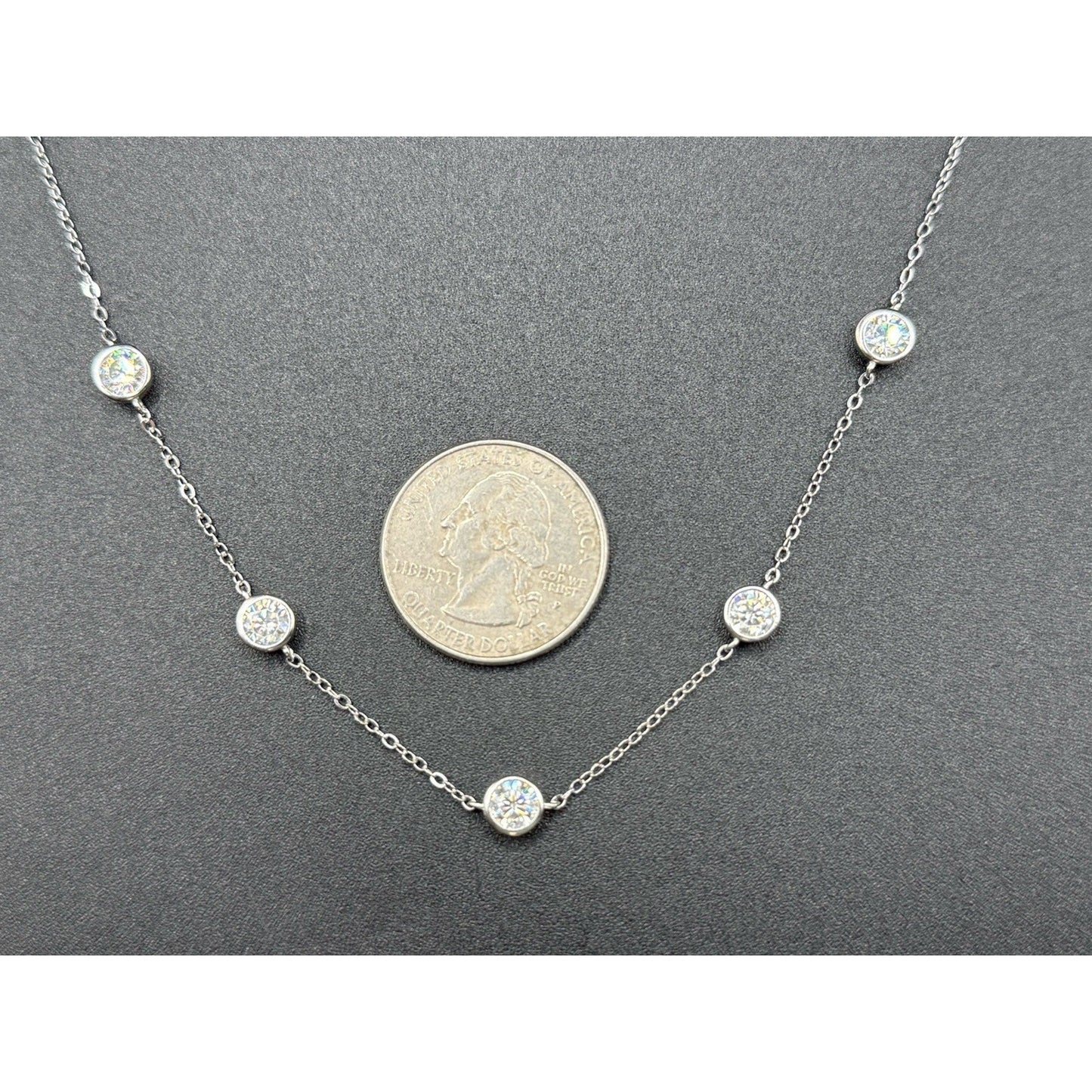 New Condition 18” Sterling Silver Moissanite Station Necklace GRA