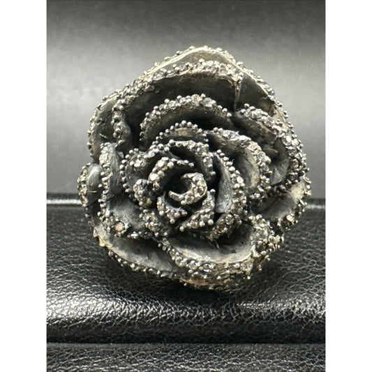 Queen Baby Sterling Silver CZ Encrusted Rose Ring 35g 925 Size 7 R30