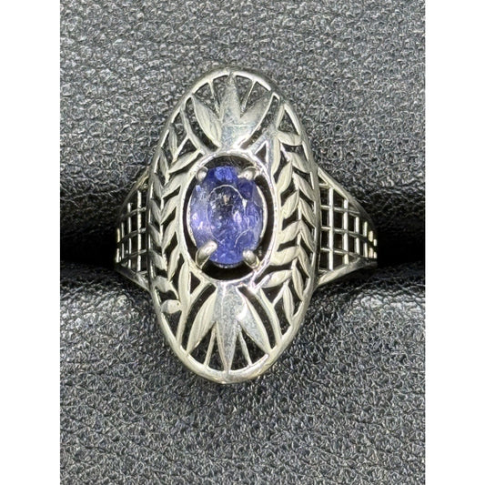 EUC Sterling Silver Genuine Tanzanite Filigree Ring Size 9.00 925 Q21