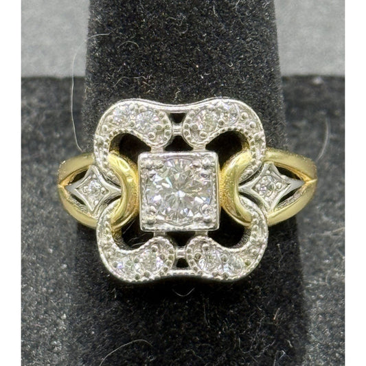 New Condition Two Tone Sterling Silver Moissanite Ring Size 7.00 P18
