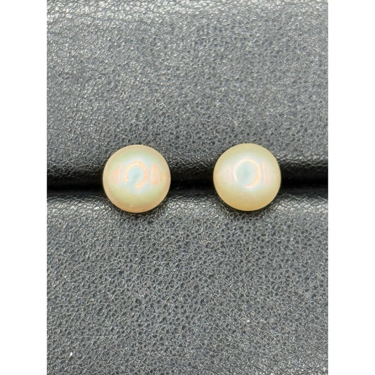 Sterling Silver 8.75MM Button Pearl Stud Earrings N19
