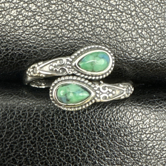 New Condition Sterling Silver Dual Turquoise Bypass Ring Size 7