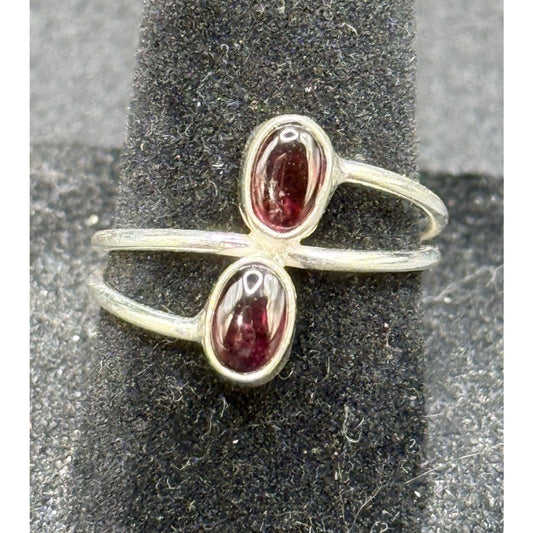 EUC Sterling Silver Double Rhodolite Garnet Ring Size 6.50 Q23