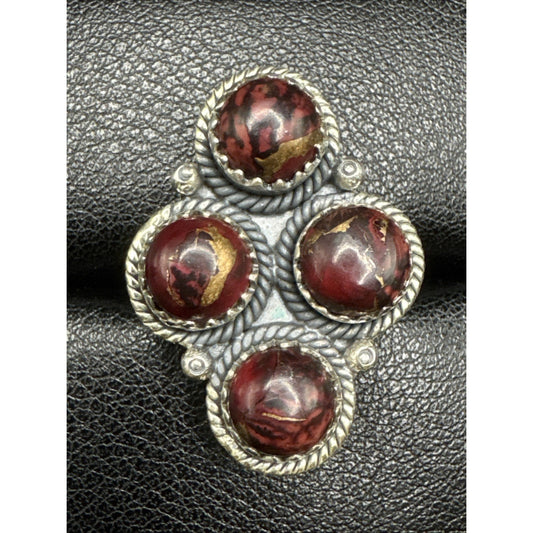 EUC Sterling Silver Red Rose Dahlia Turquoise Ring 925 Size 7.25 T29