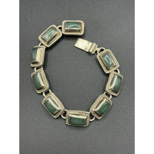 Vintage Sterling Silver Green Turquoise Heavy Bracelet 48 Grams Q23