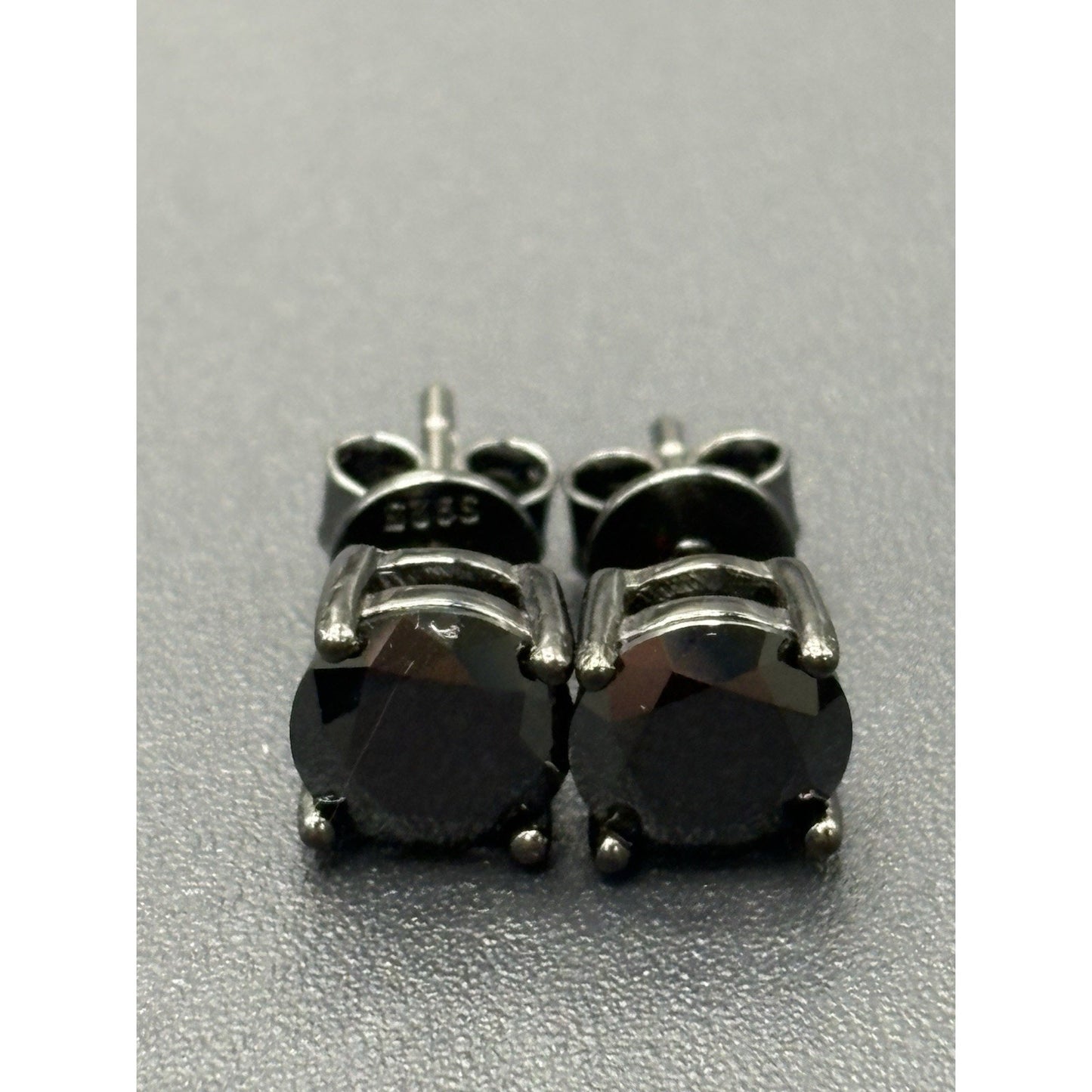 New Condition Black Moissanite Black Sterling Silver Stud Earrings GRA