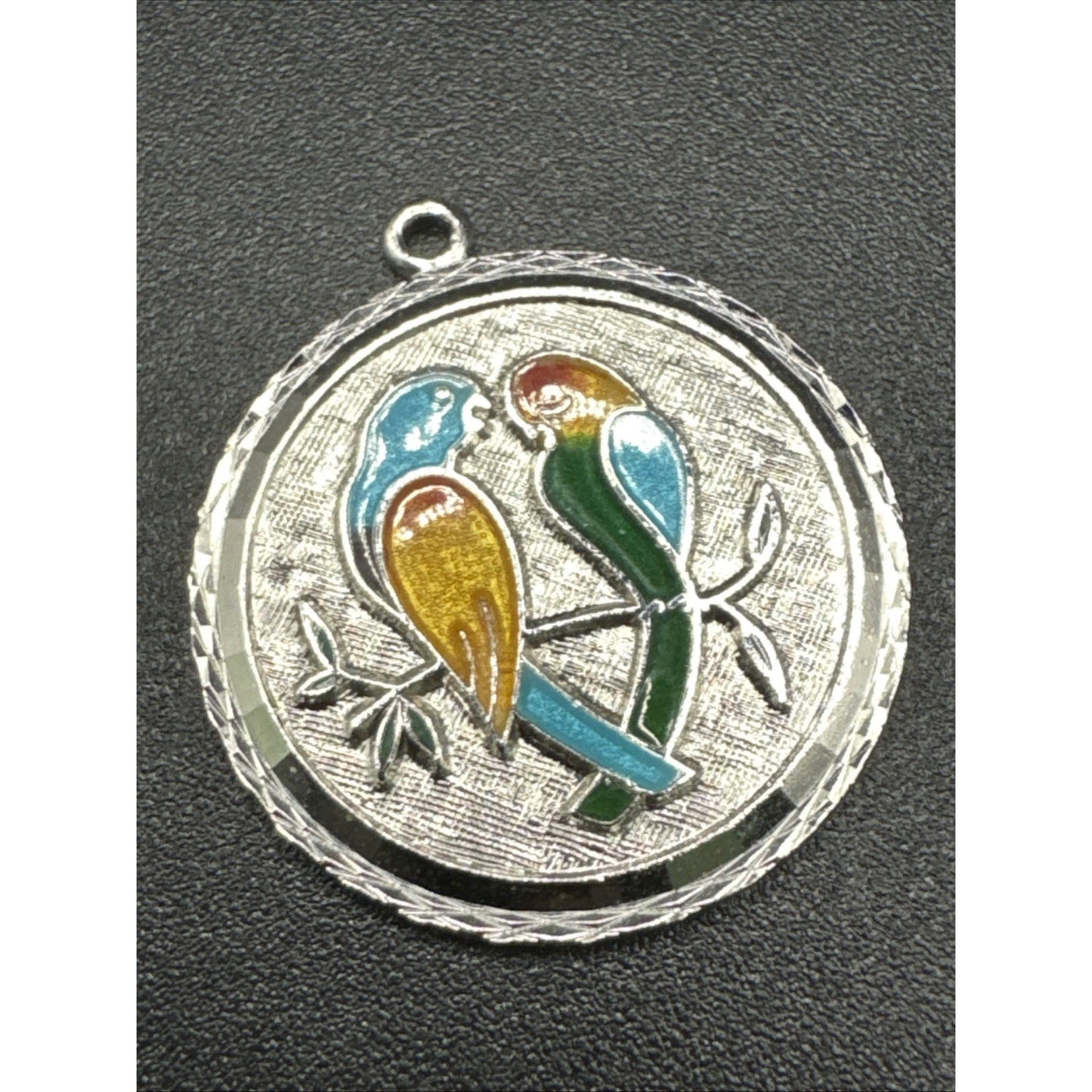 Sterling Silver Enamel Parrot Parakeet Birds Pendant 925 R06