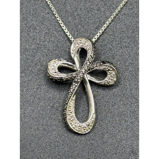 18” Sterling Silver Black Diamond Cross Pendant Necklace P3