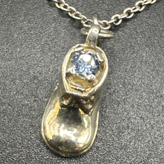 20” Sterling Silver Blue Gemstone Baby Booty Pendant Necklace 925 N1