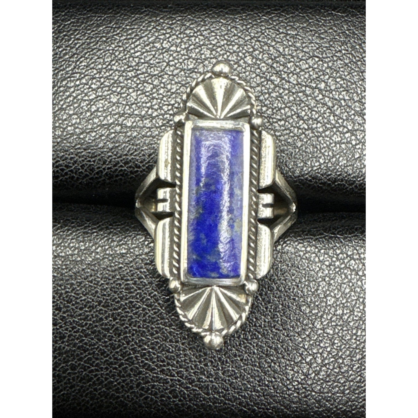 New Condition Sterling Silver Art Deco Lapis Ring 925 Size 9