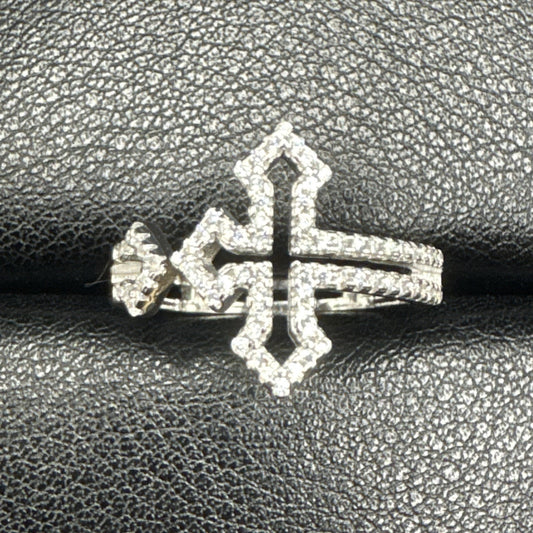 New Condition Sterling Silver CZ Open Lateral Cross Ring 3g 925 Size 7