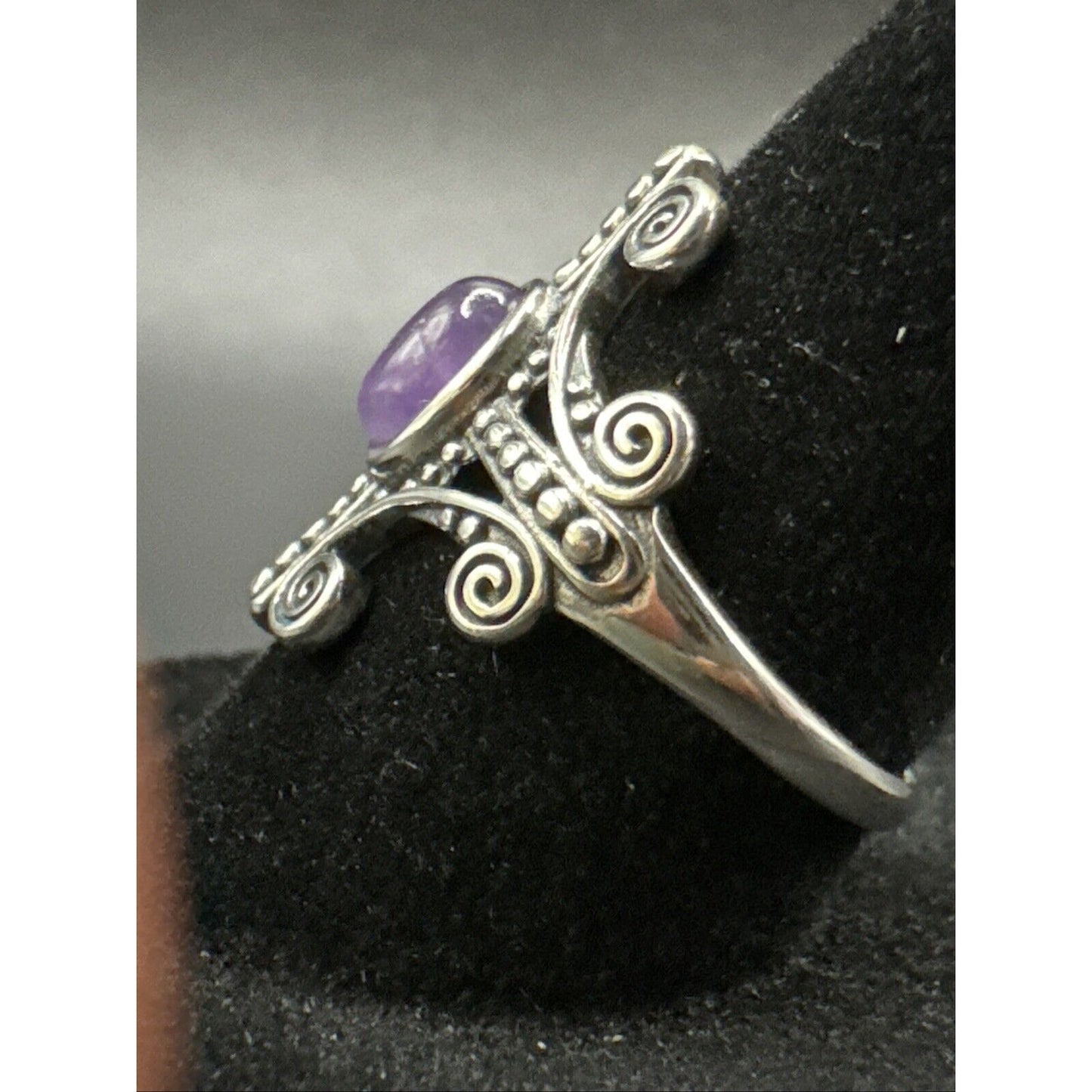 New Condition Sterling Silver Amethyst Cross Ring 925 Size 7