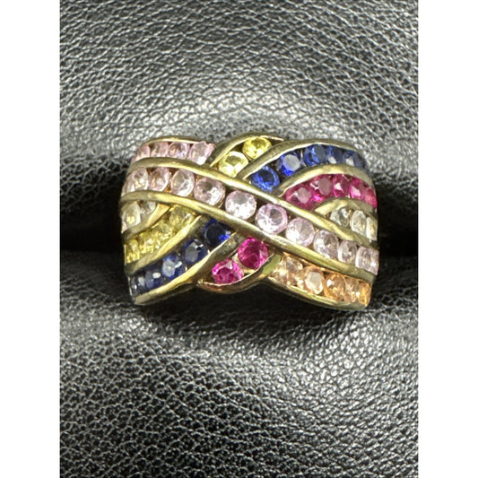 Gold Sterling Silver Assorted Color Channel Set CZ Turban Ring 925 Size 5.75 R08