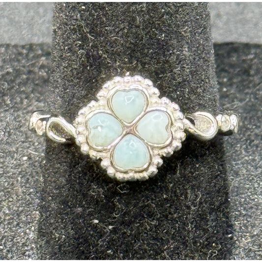NC Sterling Silver Laramar Cubic Zirconia Ring Size 7.00 Four Leaf Clover