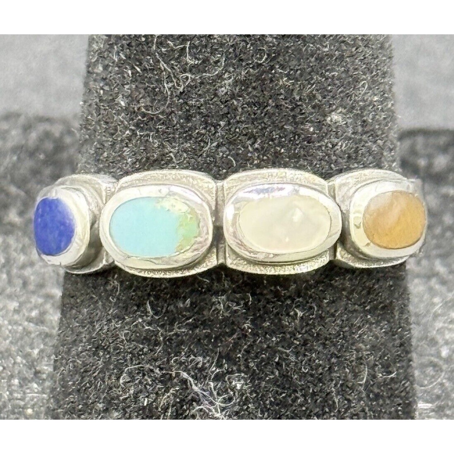 New Condition Sterling Silver Multi Genuine Gemstone Ring Size 6.50