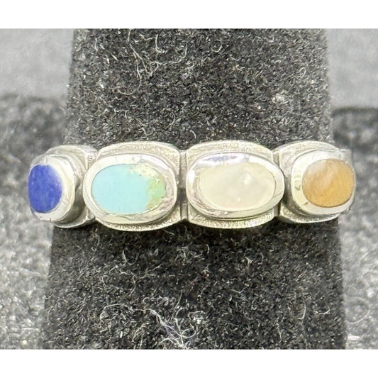 New Condition Sterling Silver Multi Genuine Gemstone Ring Size 6.50