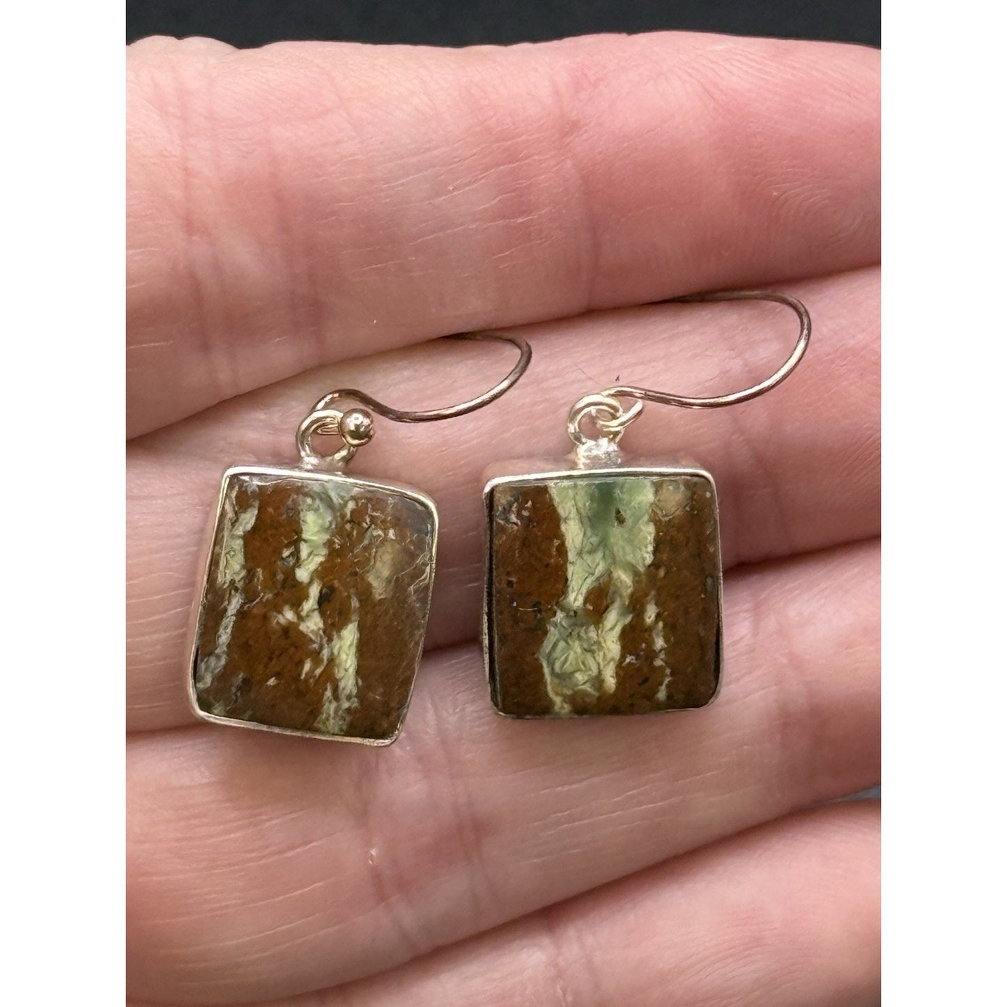 New Condition Sterling Silver Jasper Dangle Earrings 925