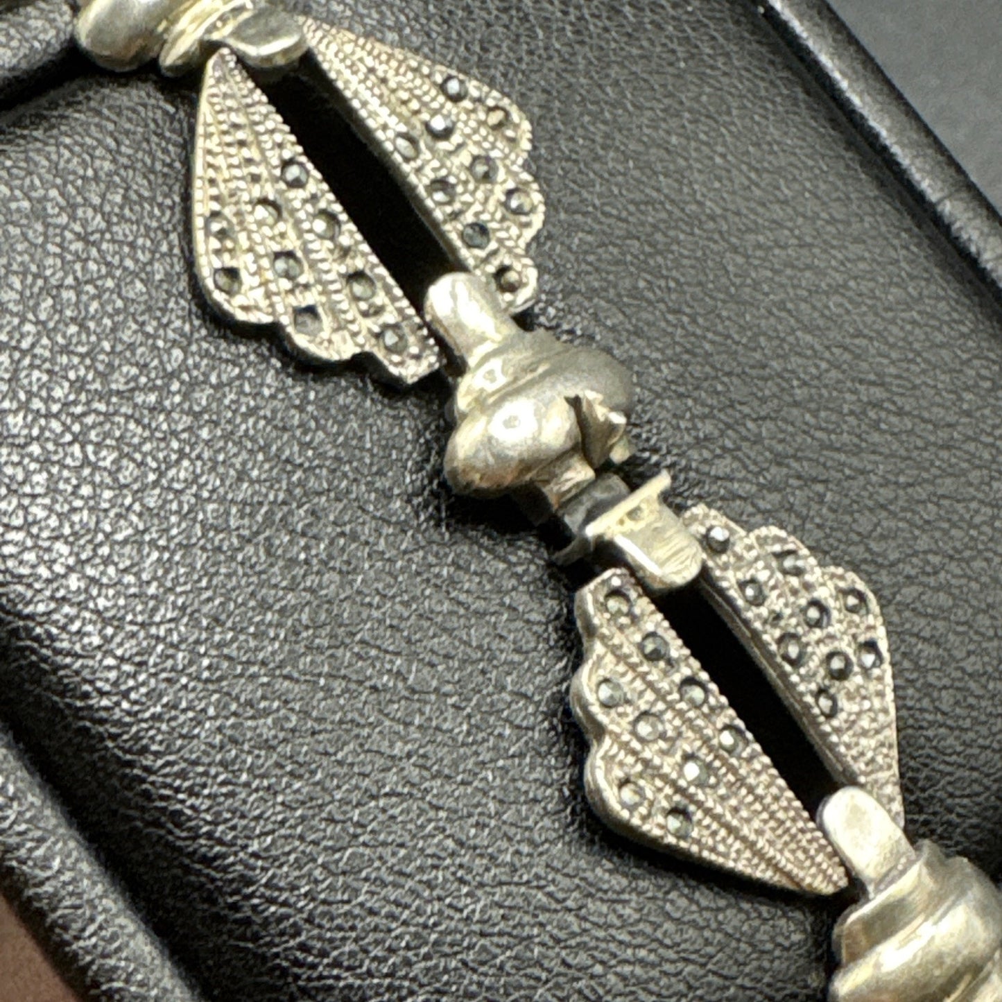 7.25” Marcasite Flapper Art Deco Design Bracelet 26g 925 T29
