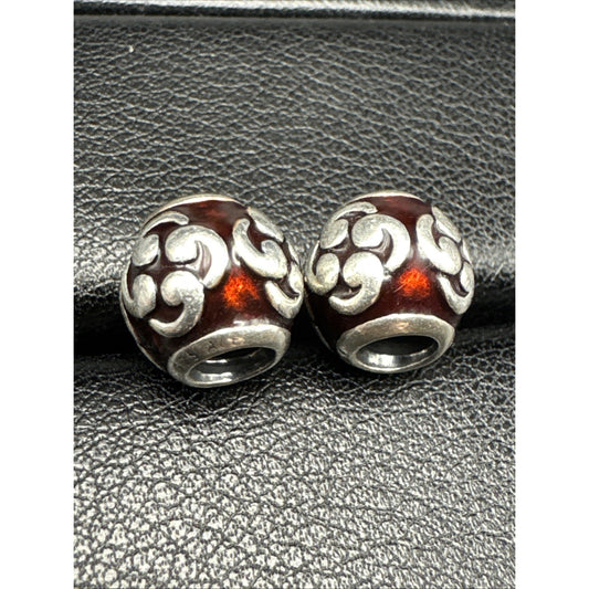 Authentic Pandora Lot Of 2 Red Zen Enamel Charms 925 ALE U13