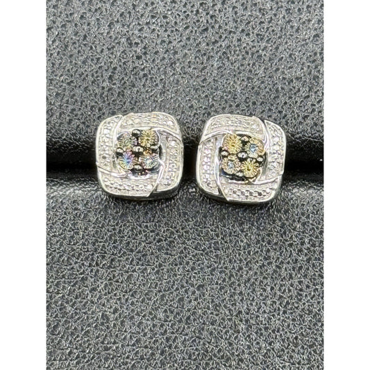 JTV NOS Sterling Silver Illusion Blue Diamond Earrings Two Diamond N20