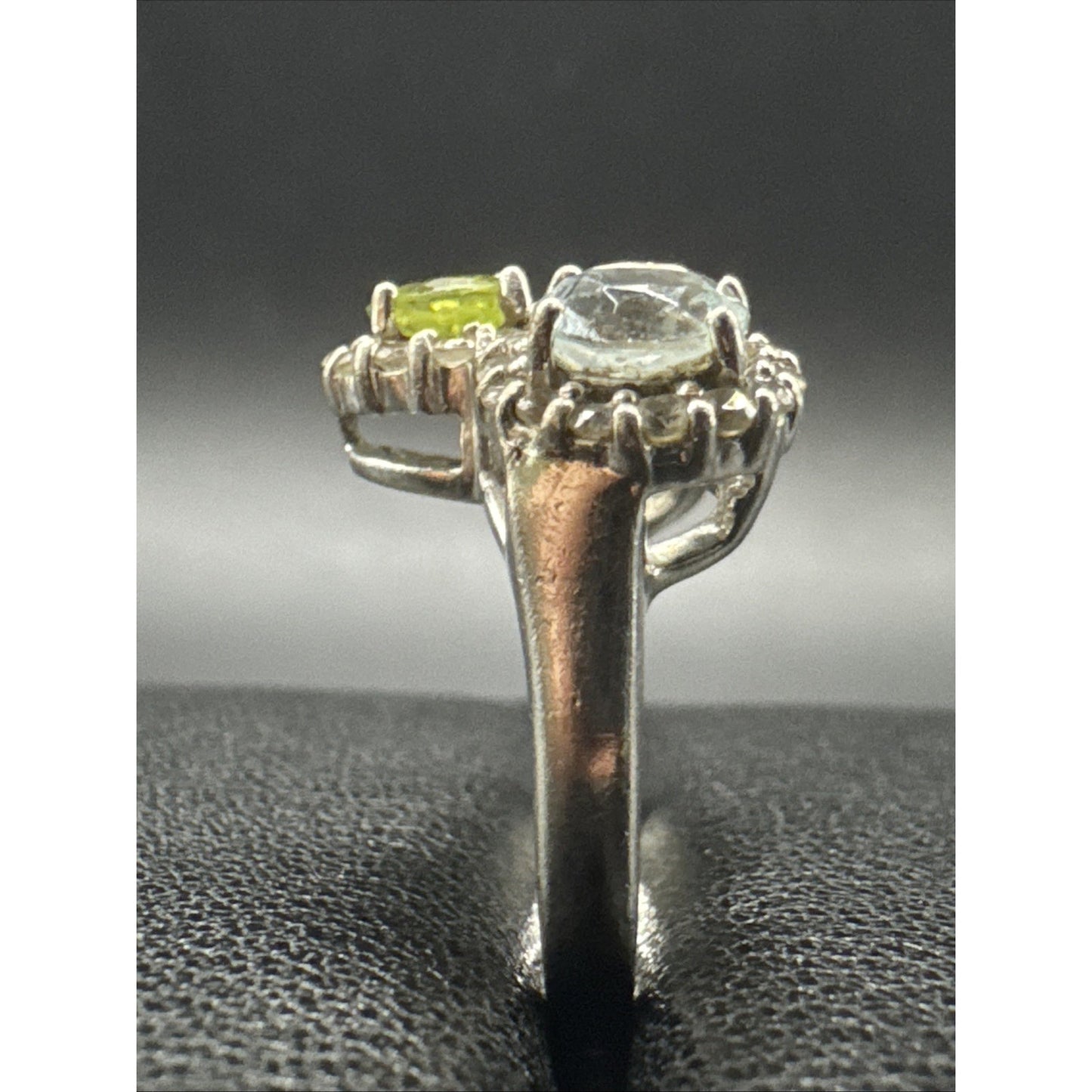 Sterling Silver Triple Gemstone Halo Set To 6.75 Be Green Orange R08